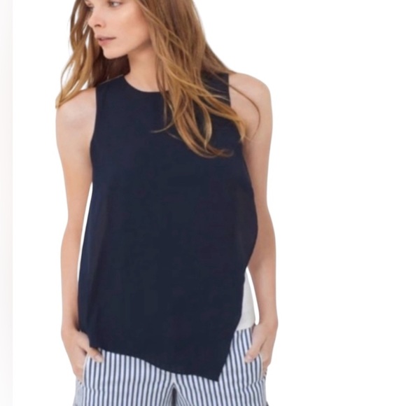 White House Black Market Tops - White House Black Market Navy White Asymmetrical Sleeveless Top Sz M